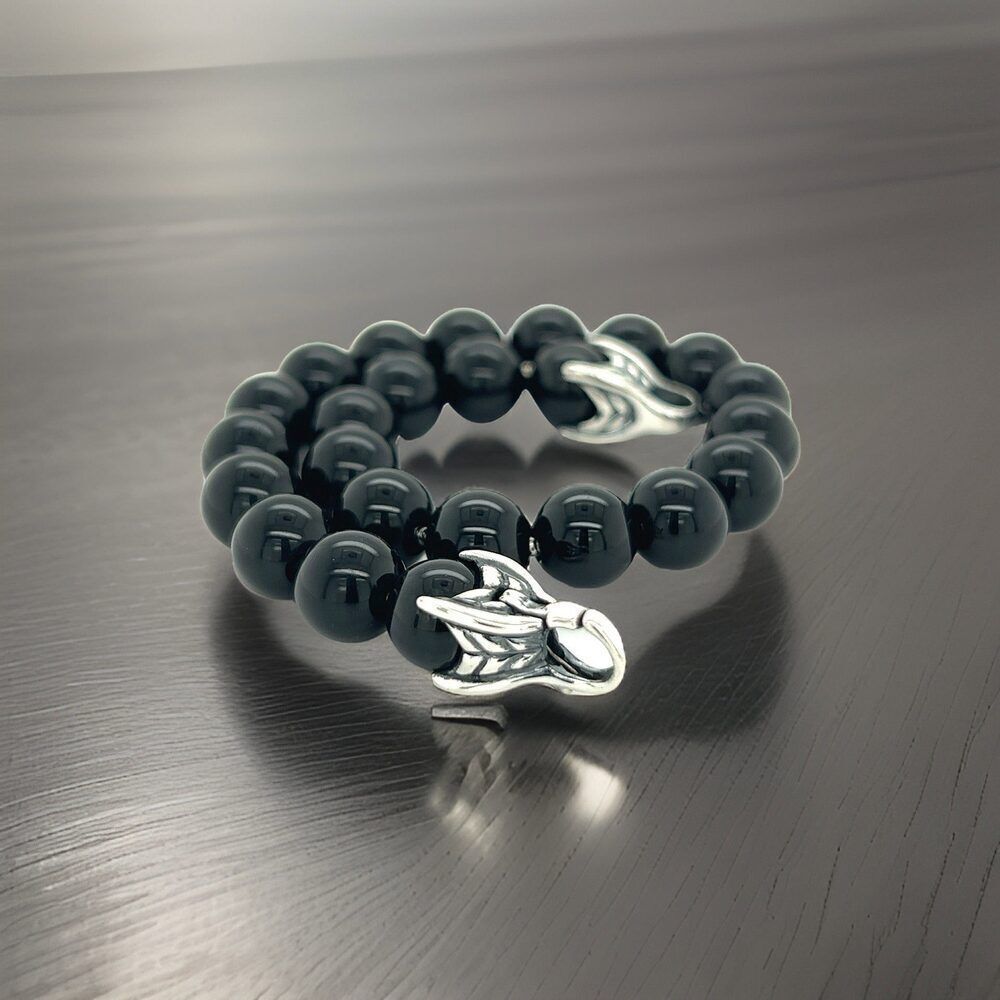 David Yurman Authentic Estate Onyx Spiritual Beads Bracelet 8.5" Silver DY447 - Picture 2 of 10